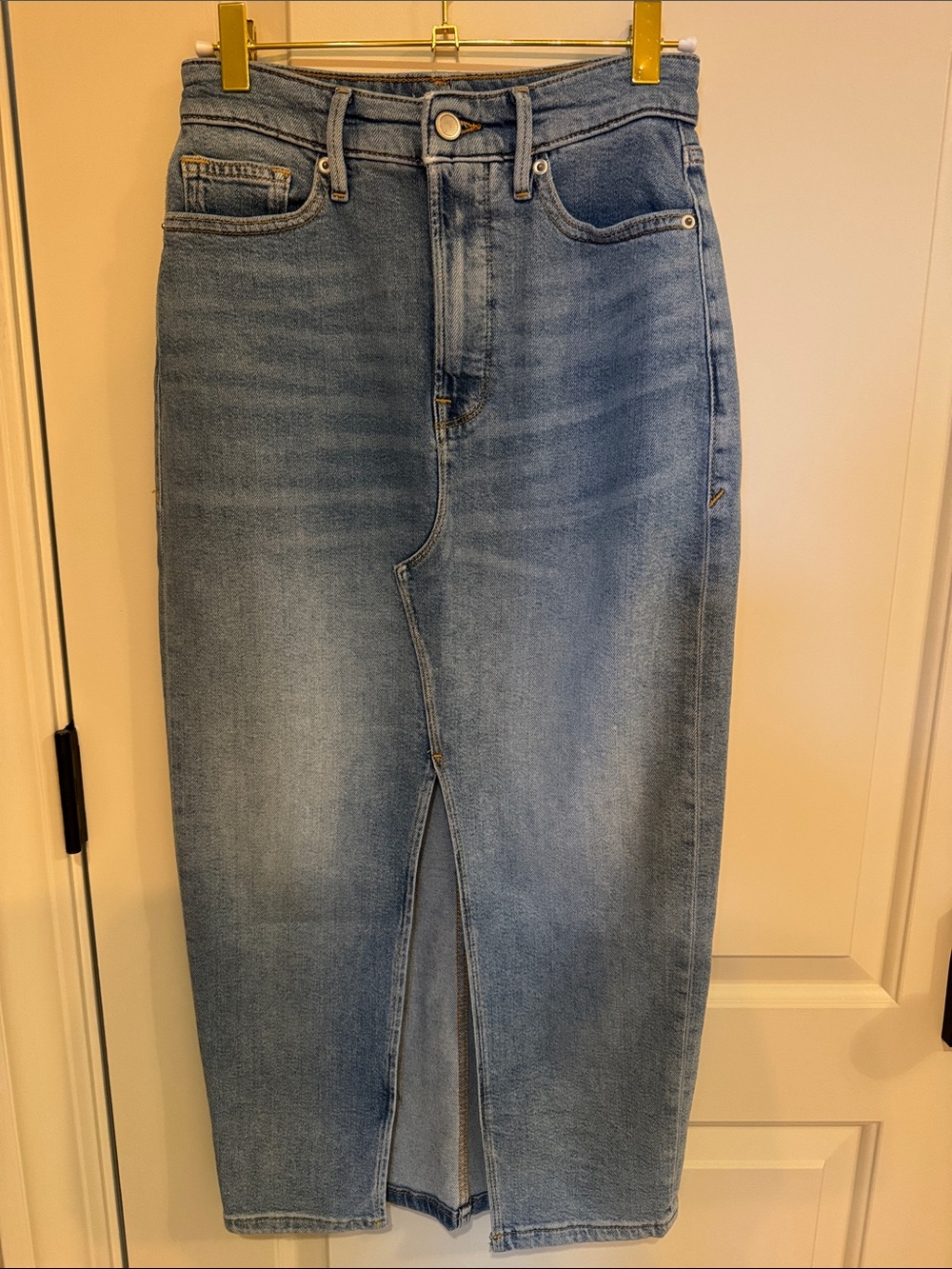 Good American Women's Light Blue Denim Skirt with Front Slit